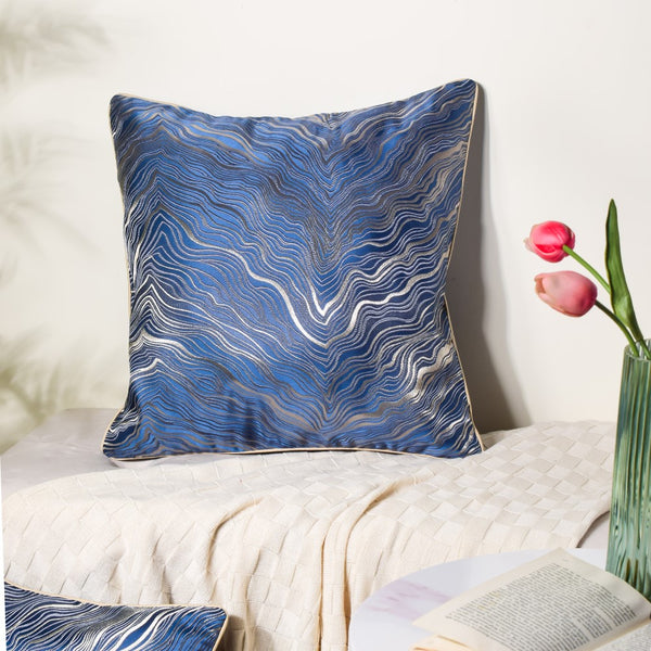 Luxury Embroidered Cushion Cover Blue Set of 2 17x17 Inch