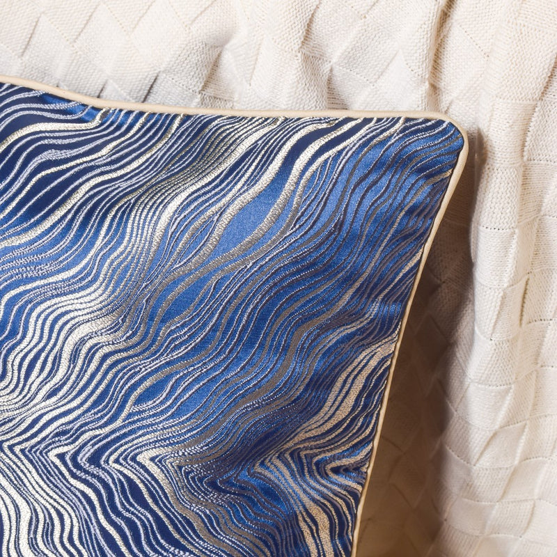 Luxury Embroidered Cushion Cover Blue Set of 2 17x17 Inch