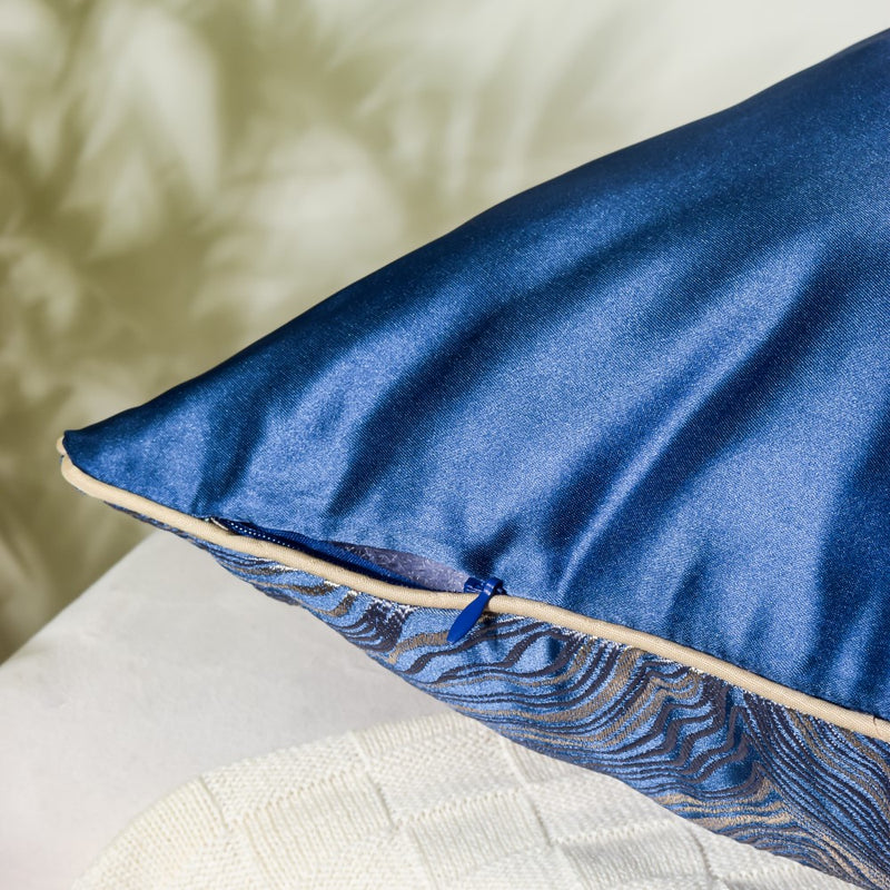 Luxury Embroidered Cushion Cover Blue Set of 2 17x17 Inch