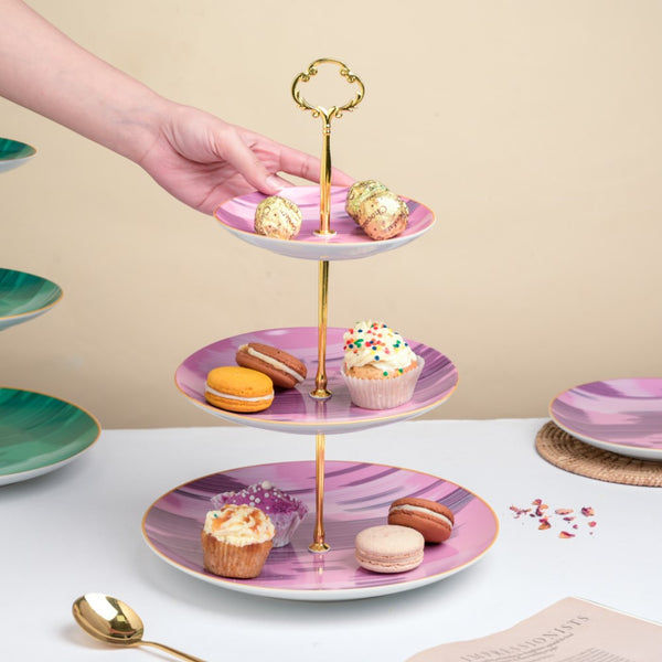 Decal Ceramic 3 Tier Cake Stand Pink