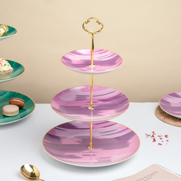 Decal Ceramic 3 Tier Cake Stand Pink
