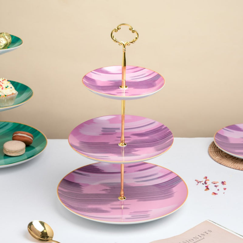 Decal Ceramic 3 Tier Cake Stand Pink
