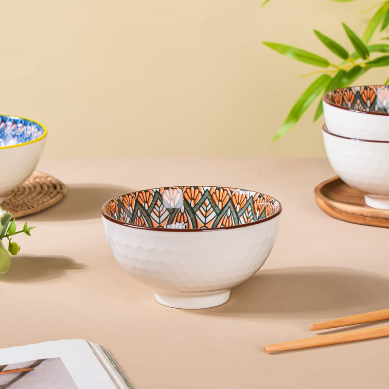 Mandala Snack Bowl & Chopstick Multicolour Set Of 12 - Bowl, soup bowl, ceramic bowl, snack bowls, curry bowl, popcorn bowls | Bowls for dining table & home decor