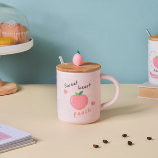 Morning Tea Mug Sweet Peach With Lid And Spoon Pink 350 ml