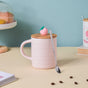Morning Tea Mug Sweet Peach With Lid And Spoon Pink 350 ml- Mug for coffee, tea mug, cappuccino mug | Cups and Mugs for Coffee Table & Home Decor