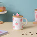 Morning Tea Mug Peach Patterned With Lid And Spoon 350 ml- Mug for coffee, tea mug, cappuccino mug | Cups and Mugs for Coffee Table & Home Decor