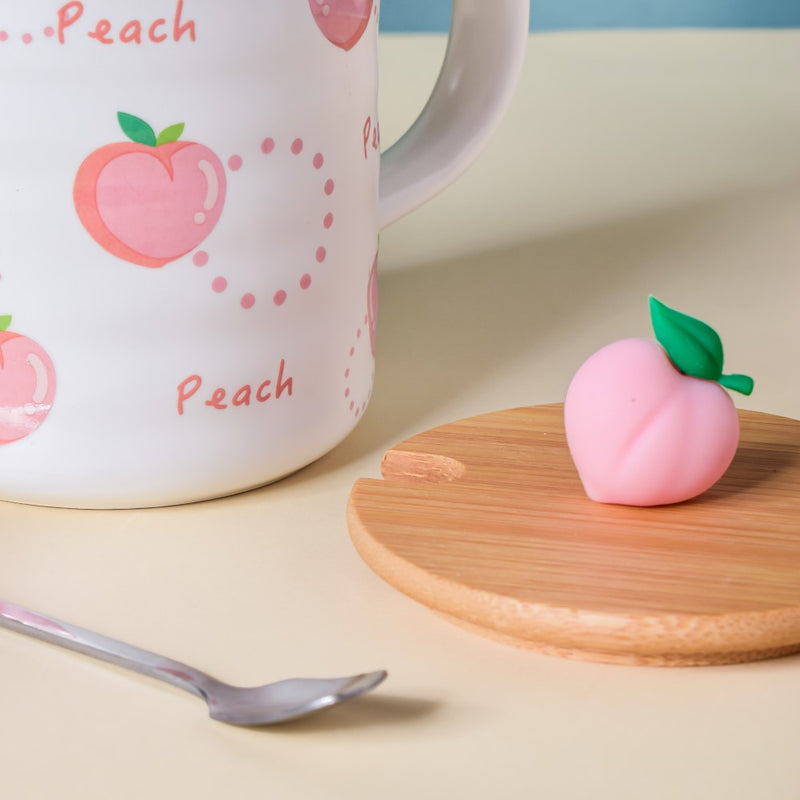 Morning Tea Mug Peach Patterned With Lid And Spoon 350 ml- Mug for coffee, tea mug, cappuccino mug | Cups and Mugs for Coffee Table & Home Decor