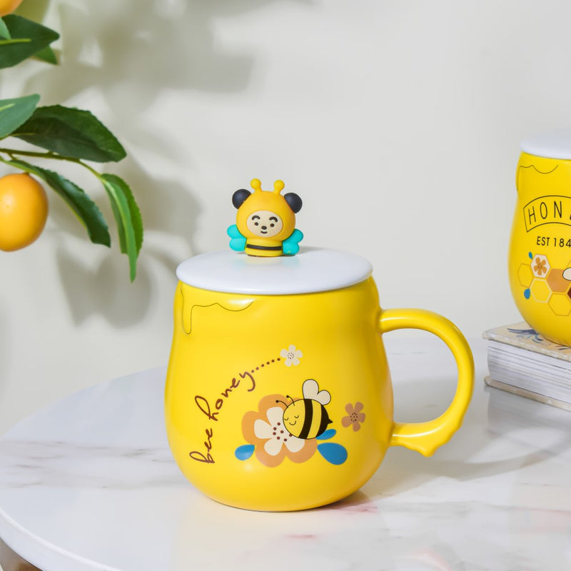 Sleepy Honey Bee Coffee Mug Yellow 350 ml- Mug for coffee, tea mug, cappuccino mug | Cups and Mugs for Coffee Table & Home Decor