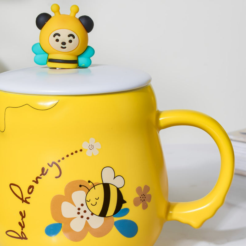Sleepy Honey Bee Coffee Mug Yellow 350 ml- Mug for coffee, tea mug, cappuccino mug | Cups and Mugs for Coffee Table & Home Decor