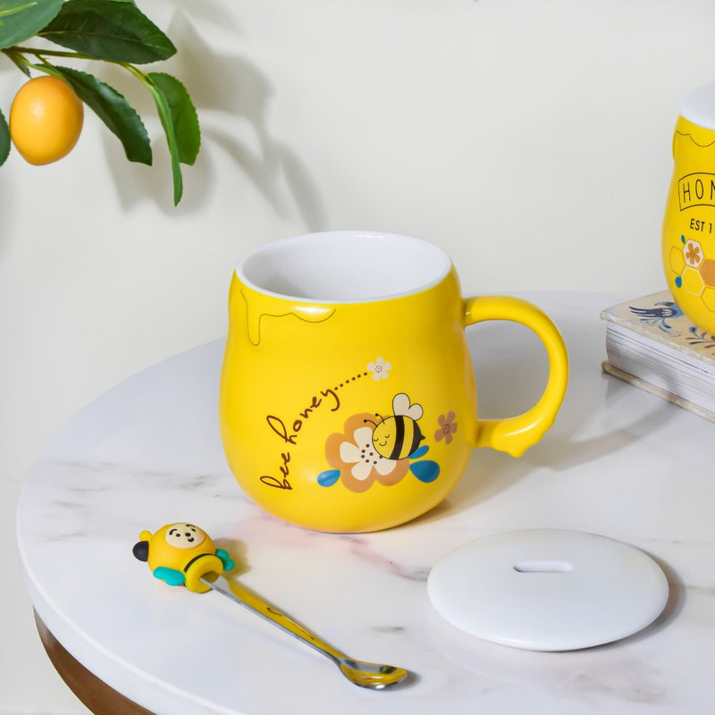Sleepy Honey Bee Coffee Mug Yellow 350 ml- Mug for coffee, tea mug, cappuccino mug | Cups and Mugs for Coffee Table & Home Decor