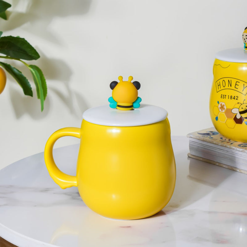 Sleepy Honey Bee Coffee Mug Yellow 350 ml- Mug for coffee, tea mug, cappuccino mug | Cups and Mugs for Coffee Table & Home Decor