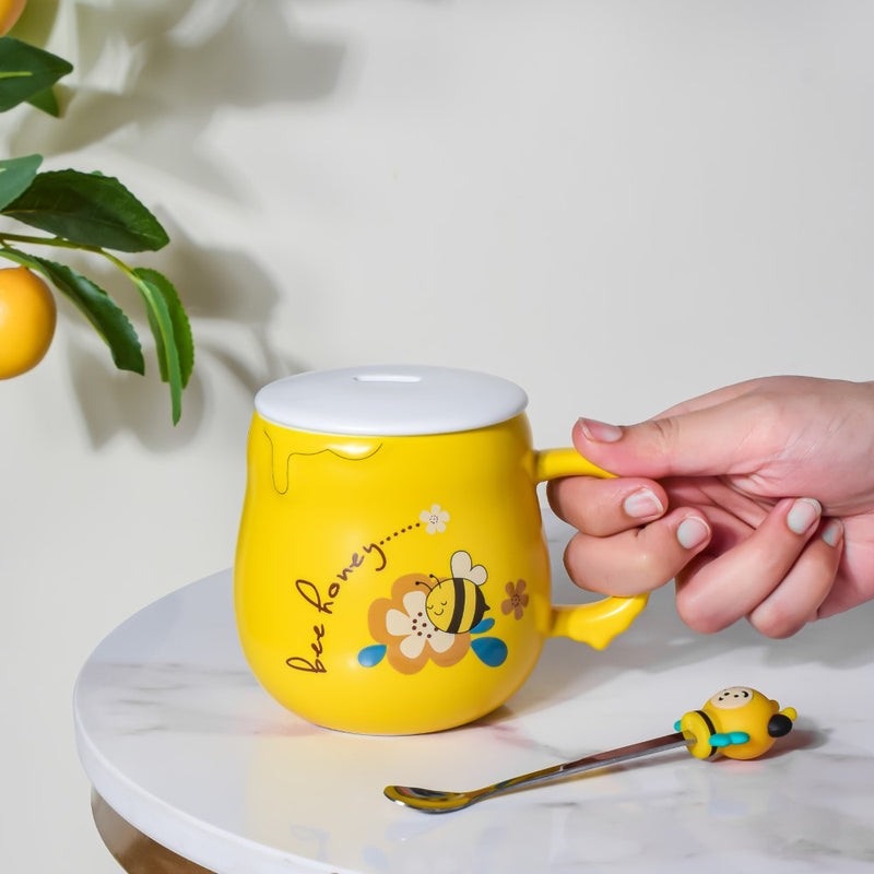 Sleepy Honey Bee Coffee Mug Yellow 350 ml- Mug for coffee, tea mug, cappuccino mug | Cups and Mugs for Coffee Table & Home Decor