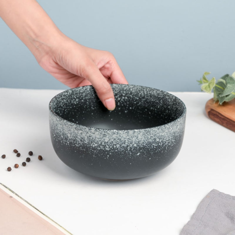 Galaxy Stone Pottery Curry Bowl Black White 500 ml - Bowl, ceramic bowl, serving bowls, noodle bowl, salad bowls, bowl for snacks, large serving bowl | Bowls for dining table & home decor