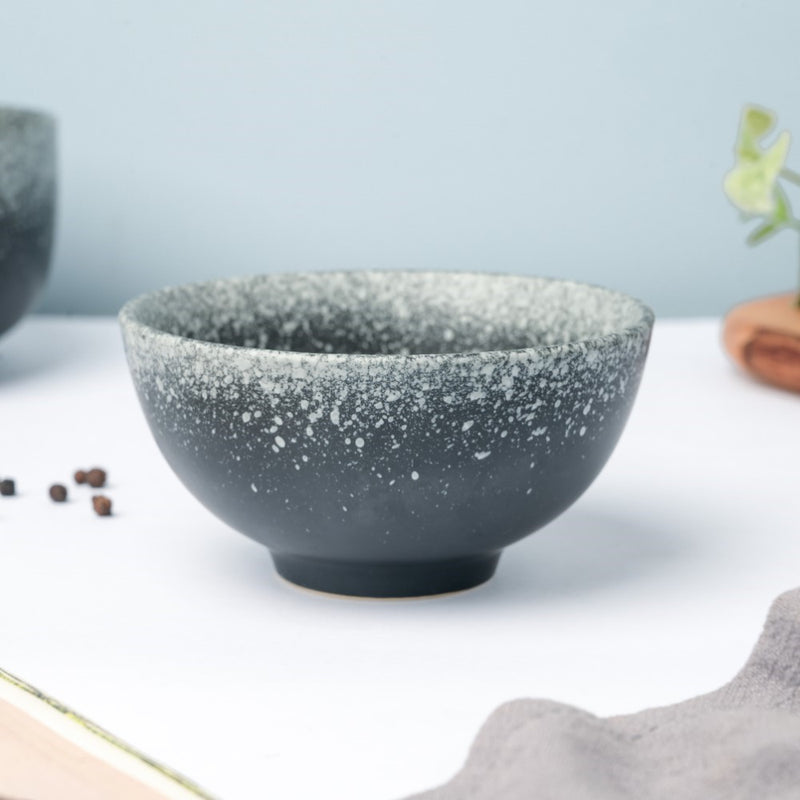Galaxy Stone Pottery Side Bowl Black 250 ml - Bowl, soup bowl, ceramic bowl, snack bowls, curry bowl, popcorn bowls | Bowls for dining table & home decor