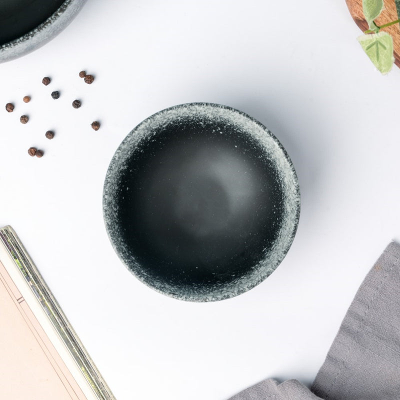Galaxy Stone Pottery Side Bowl Black 250 ml - Bowl, soup bowl, ceramic bowl, snack bowls, curry bowl, popcorn bowls | Bowls for dining table & home decor