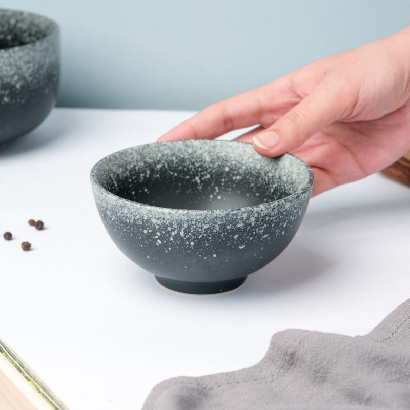 Galaxy Stone Pottery Side Bowl Black 250 ml - Bowl, soup bowl, ceramic bowl, snack bowls, curry bowl, popcorn bowls | Bowls for dining table & home decor