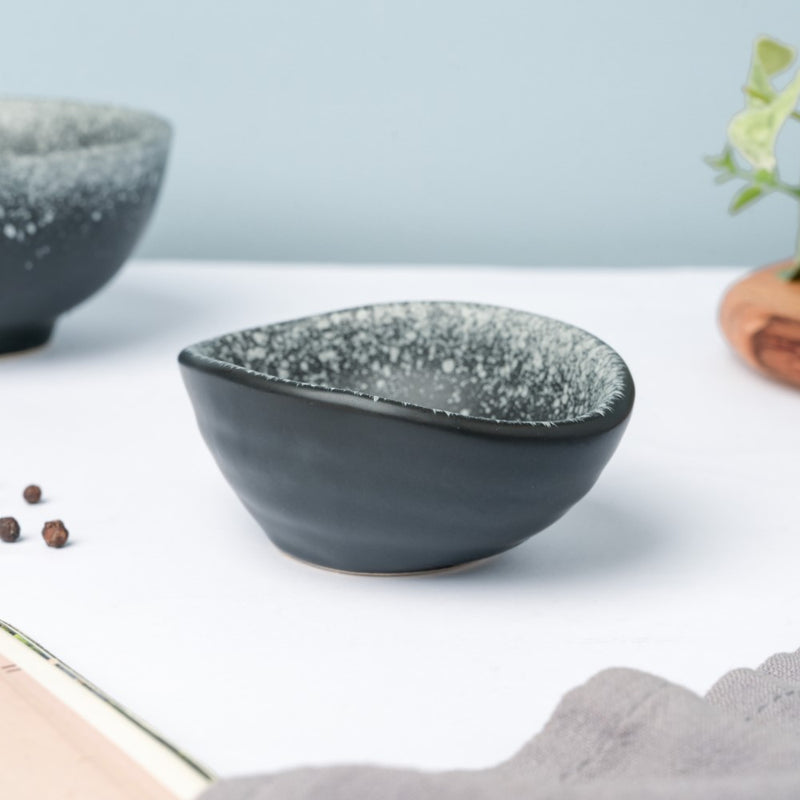 Galaxy Stone Pottery Dip Bowl Charcoal Black 50ml - Bowl, ceramic bowl, dip bowls, chutney bowl, dip bowls ceramic | Bowls for dining table & home decor 