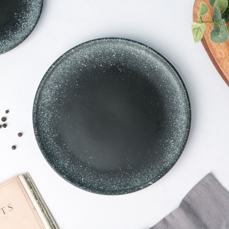 Galaxy Stone Pottery Snack Plate Black White 8 Inch - Serving plate, snack plate, dessert plate | Plates for dining & home decor