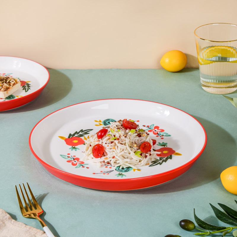 Bloom Ceramic Dinner Plate Red 10 Inch - Serving plate, snack plate, ceramic dinner plates| Plates for dining table & home decor