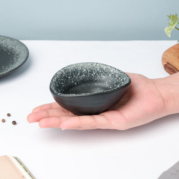 Galaxy Stone Pottery Dip Bowl Charcoal Black 50ml - Bowl, ceramic bowl, dip bowls, chutney bowl, dip bowls ceramic | Bowls for dining table & home decor 