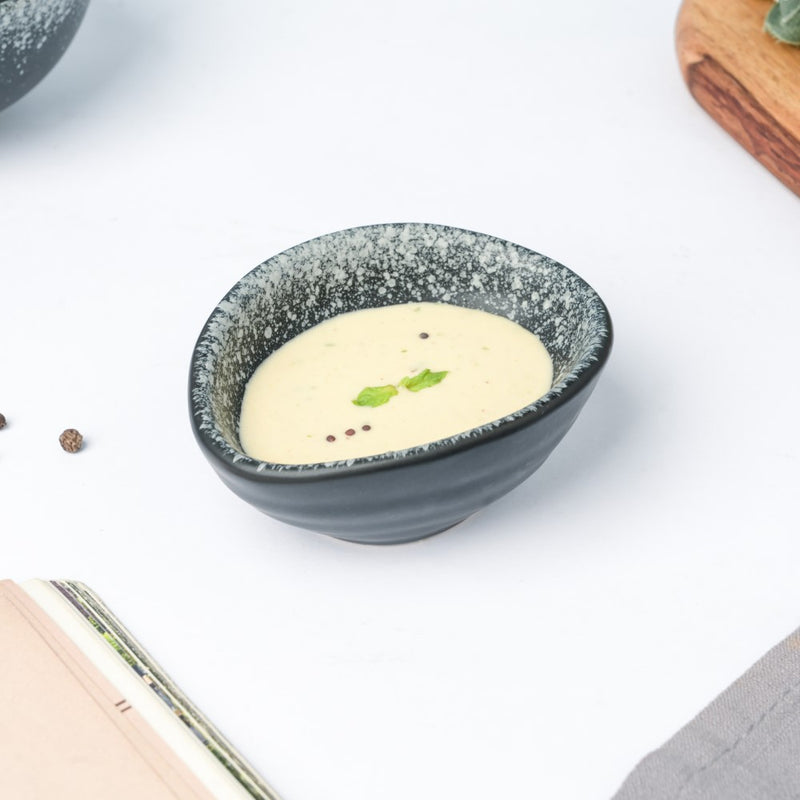 Galaxy Stone Pottery Dip Bowl Charcoal Black 50ml - Bowl, ceramic bowl, dip bowls, chutney bowl, dip bowls ceramic | Bowls for dining table & home decor 