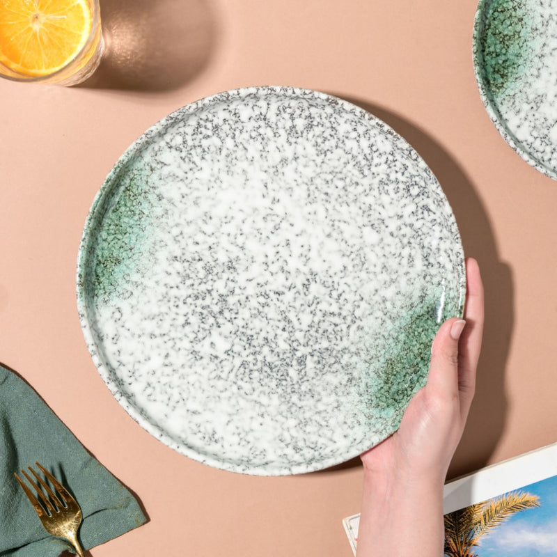 Nori Studio Pottery Dinner Plate White And Grey 10 Inch - Serving plate, lunch plate, ceramic dinner plates| Plates for dining table & home decor