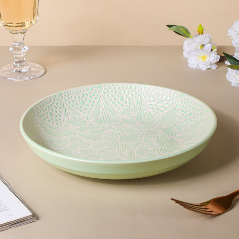 Springfield Green Textured Pasta Plate 8 Inch - Serving plate, pasta plate, lunch plate, deep plate | Plates for dining table & home decor