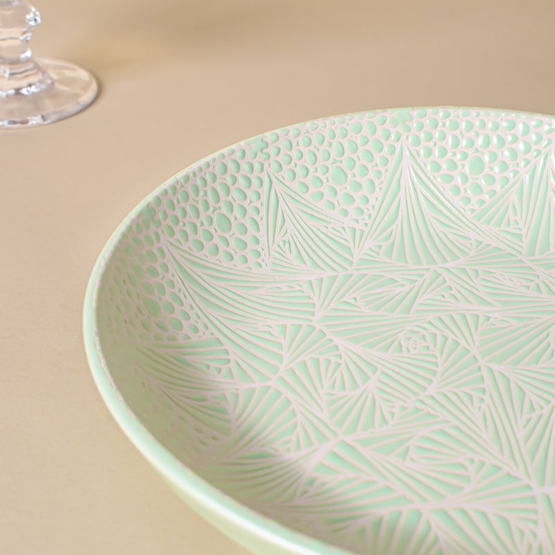 Springfield Green Textured Pasta Plate 8 Inch - Serving plate, pasta plate, lunch plate, deep plate | Plates for dining table & home decor