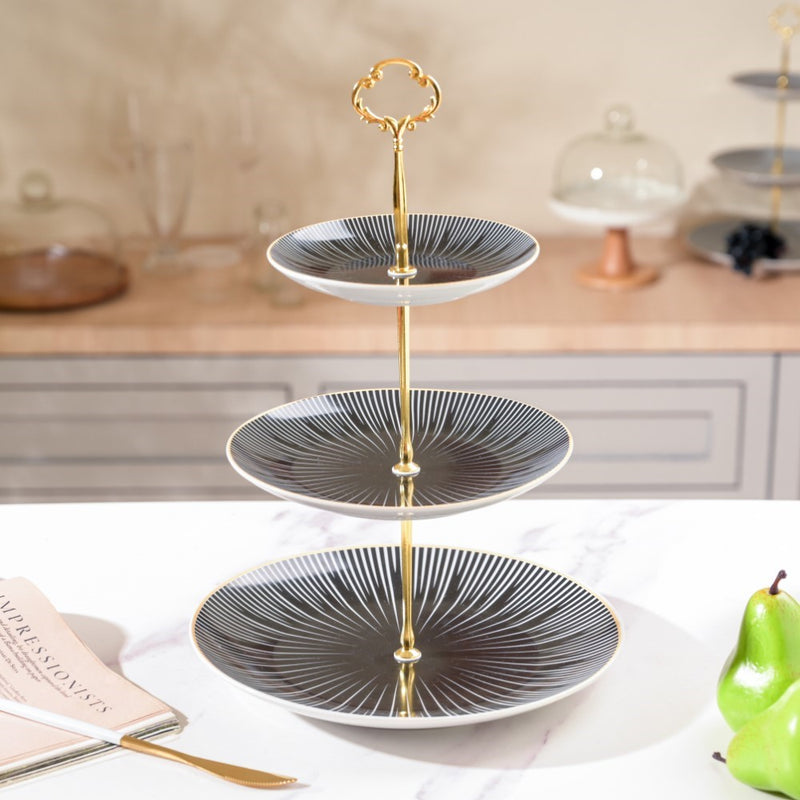 Lunaria Ceramic 3 Tier Dessert Stand Black And White