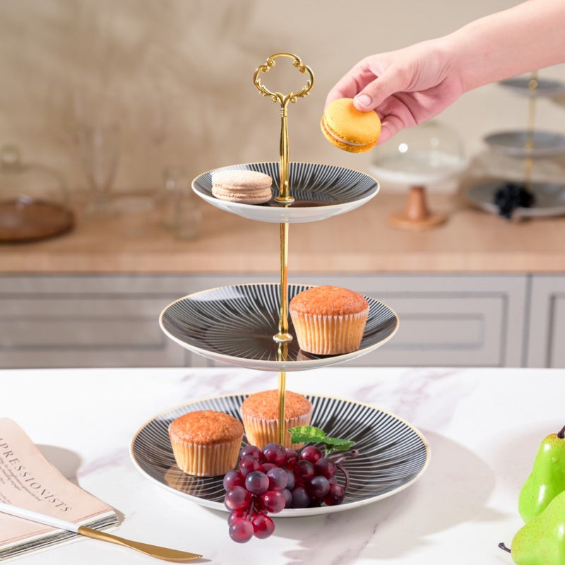 Lunaria Ceramic 3 Tier Dessert Stand Black And White