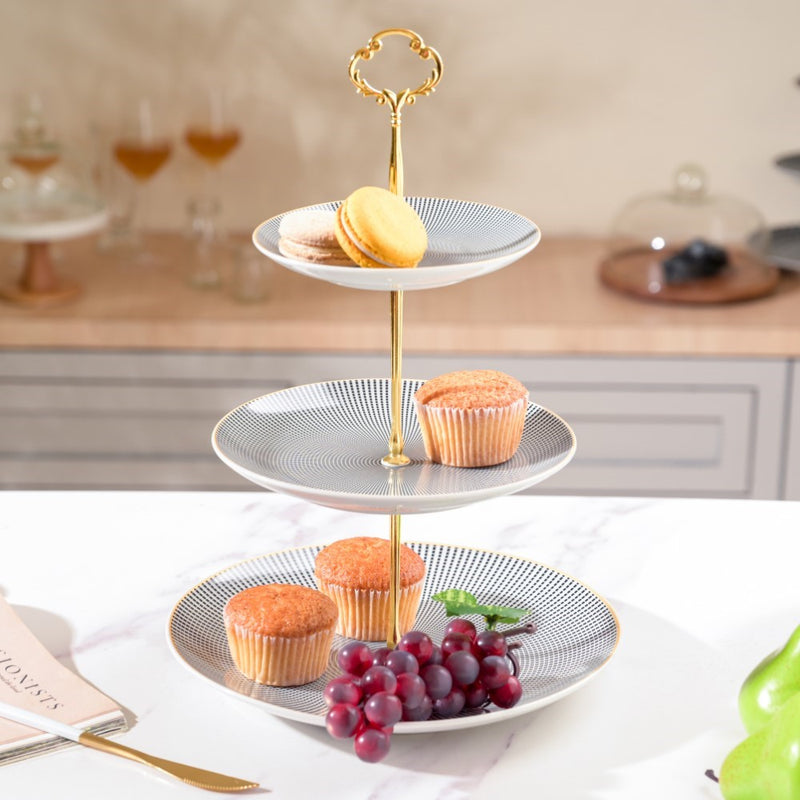 Mysa Printed Ceramic 3 Tier Display Stand Black And White