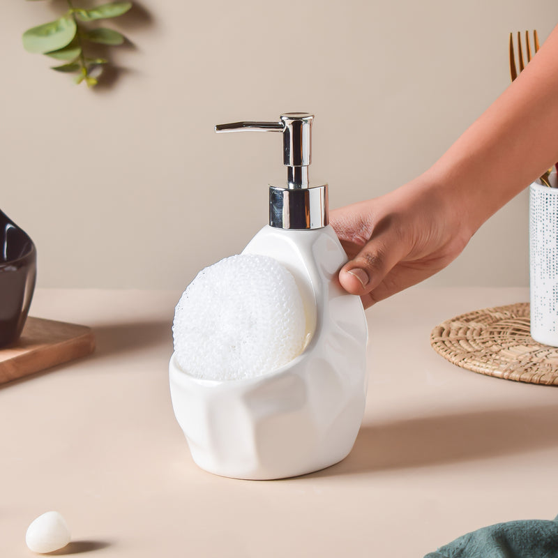 Noelle White Textured Dispenser With Scrubber 450ml