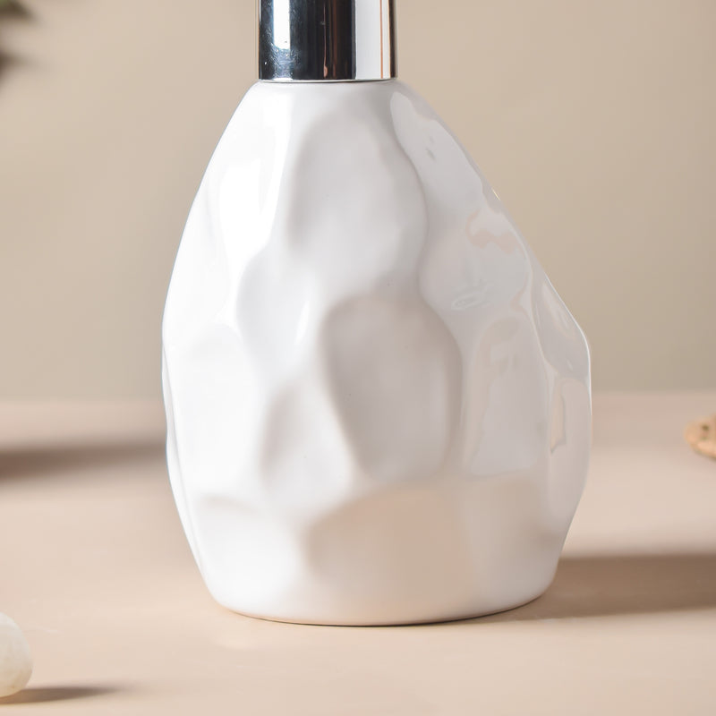 Noelle White Textured Dispenser With Scrubber 450ml