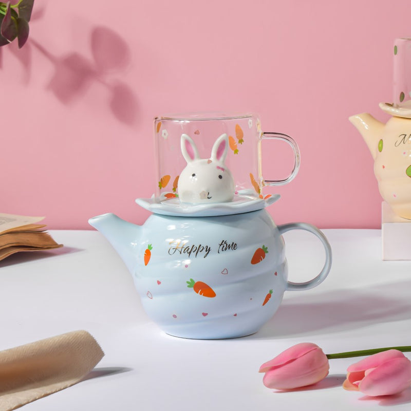 Bunny Cup And Kettle Blue - Teapot set, tea set, kettle and cup set | Tea set for Dining table & Home decor