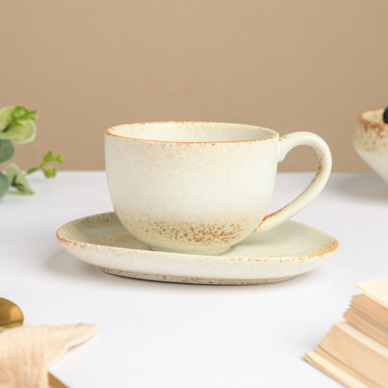 Earthy Stoneware Cup And Saucer 200 ml- Tea cup, coffee cup, cup for tea | Cups and Mugs for Office Table & Home Decoration