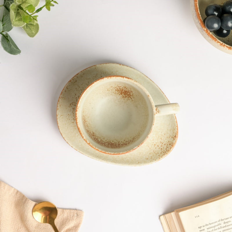 Earthy Stoneware Cup And Saucer 200 ml- Tea cup, coffee cup, cup for tea | Cups and Mugs for Office Table & Home Decoration