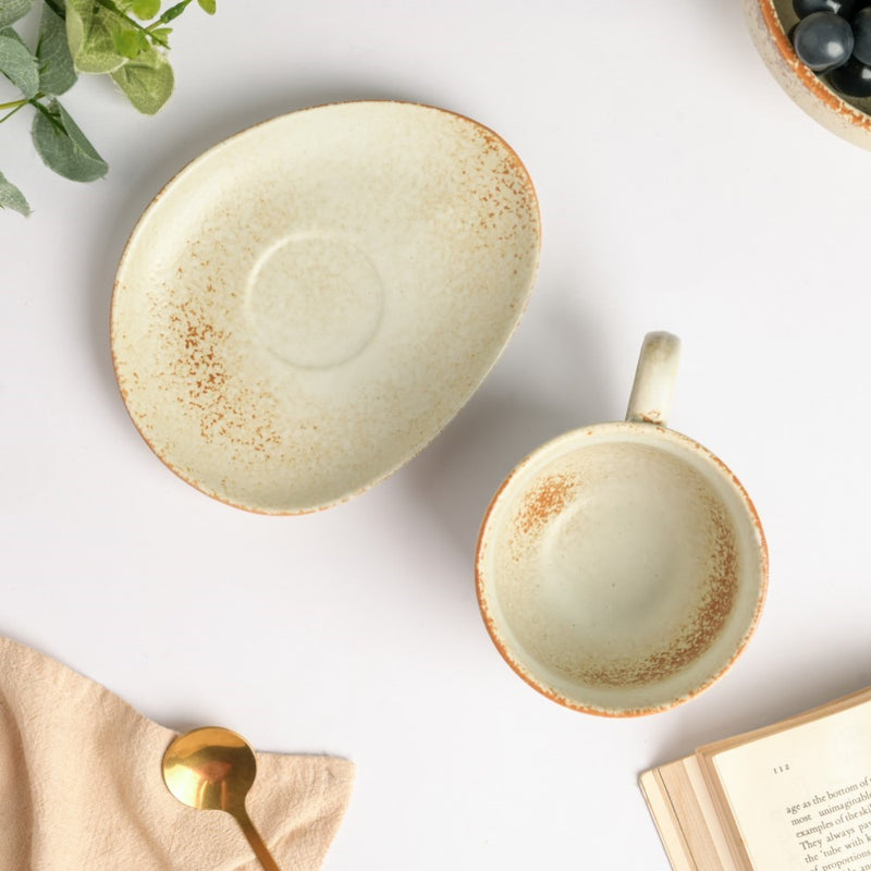 Earthy Stoneware Cup And Saucer 200 ml- Tea cup, coffee cup, cup for tea | Cups and Mugs for Office Table & Home Decoration