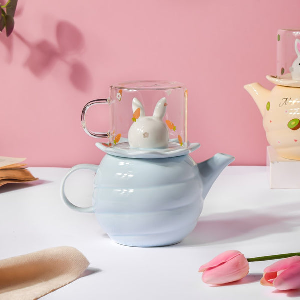 Bunny Cup And Kettle Blue - Teapot set, tea set, kettle and cup set | Tea set for Dining table & Home decor