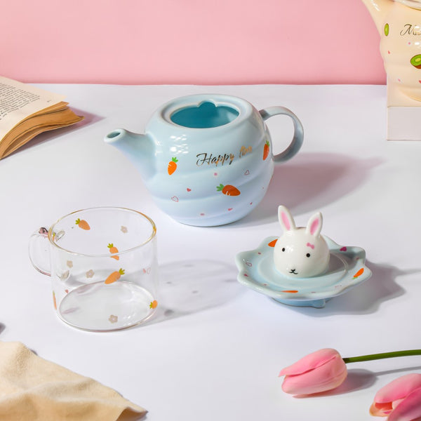 Bunny Cup And Kettle Blue - Teapot set, tea set, kettle and cup set | Tea set for Dining table & Home decor