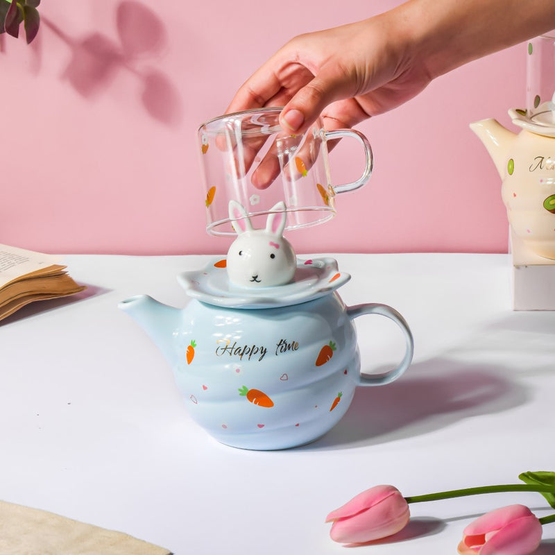 Bunny Cup And Kettle Blue - Teapot set, tea set, kettle and cup set | Tea set for Dining table & Home decor