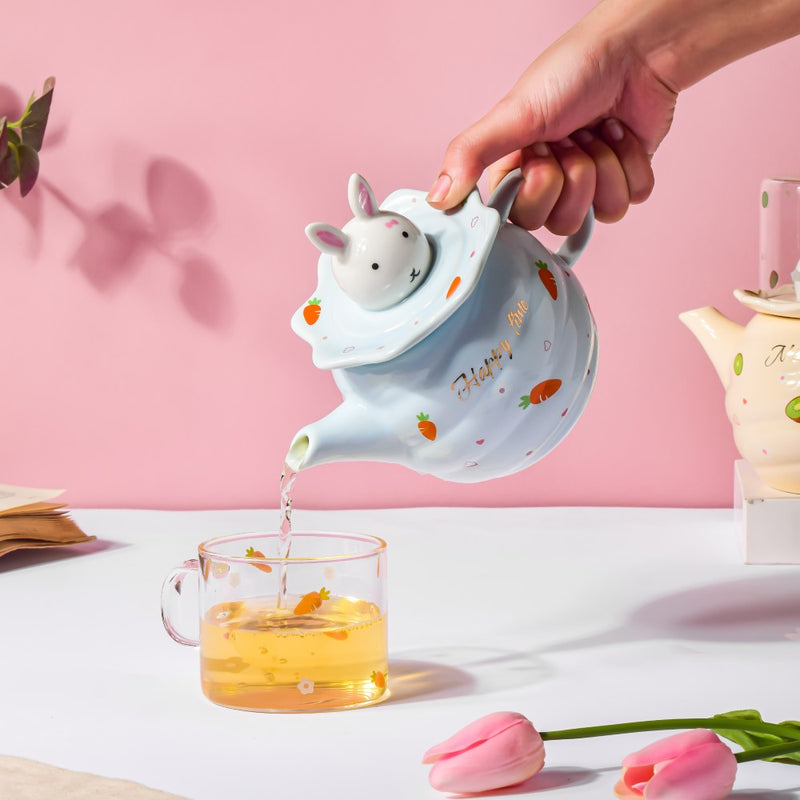 Bunny Cup And Kettle Blue - Teapot set, tea set, kettle and cup set | Tea set for Dining table & Home decor