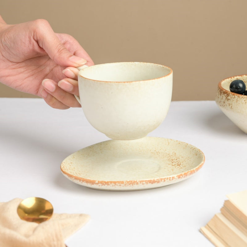 Earthy Stoneware Cup And Saucer 200 ml- Tea cup, coffee cup, cup for tea | Cups and Mugs for Office Table & Home Decoration