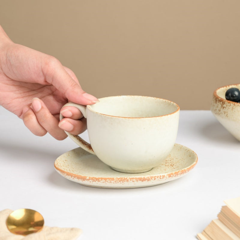 Earthy Stoneware Cup And Saucer 200 ml- Tea cup, coffee cup, cup for tea | Cups and Mugs for Office Table & Home Decoration