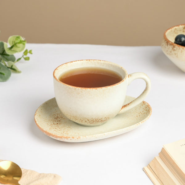 Earthy Stoneware Cup And Saucer 200 ml- Tea cup, coffee cup, cup for tea | Cups and Mugs for Office Table & Home Decoration
