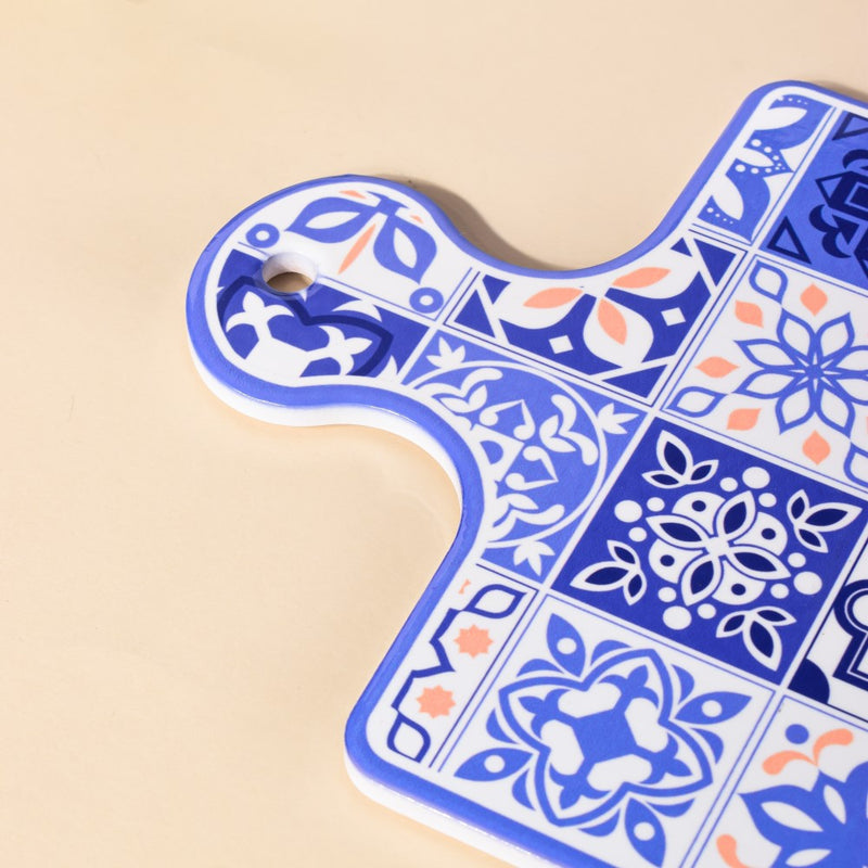 Ethnic Platter With Handle Blue 9 Inch - Ceramic platter, serving platter, fruit platter | Plates for dining table & home decor