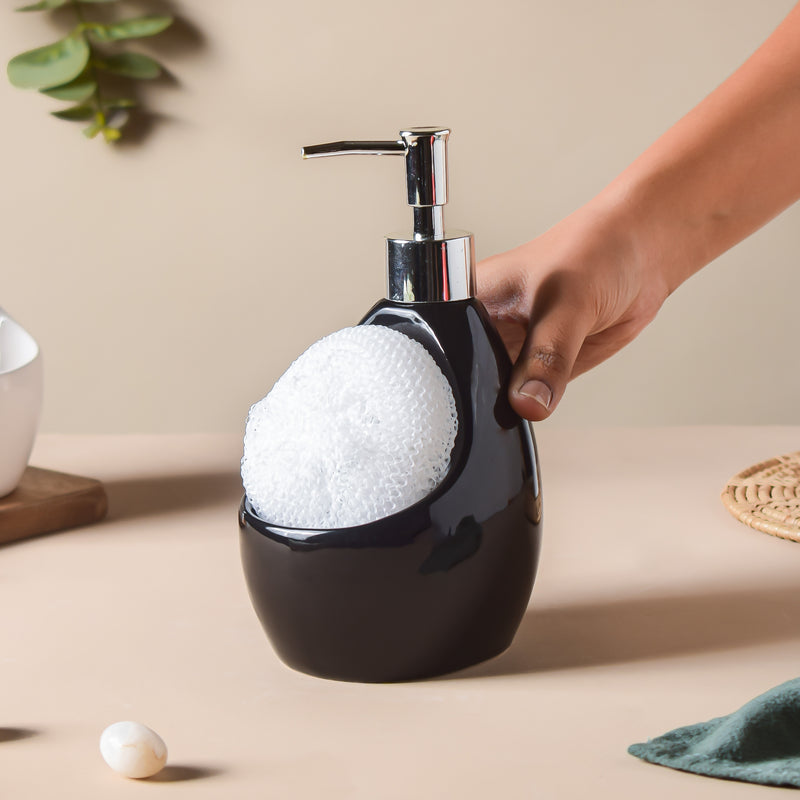 Celestria Black Glossy Dispenser With Scrubber 450ml