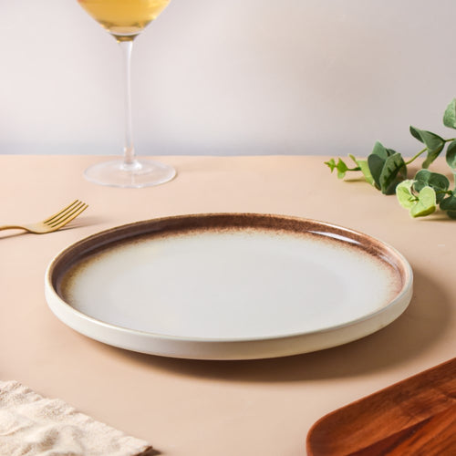 Cavern Clay Ceramic Dinner Plate White Brown 10 Inch - Serving plate, rice plate, ceramic dinner plates| Plates for dining table & home decor