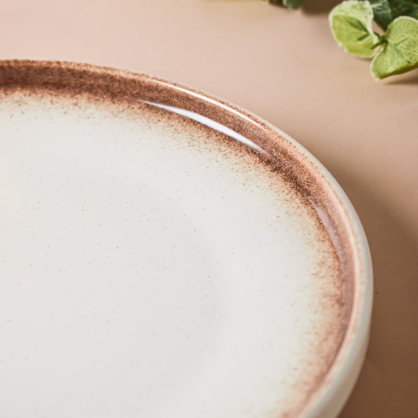 Cavern Clay Ceramic Dinner Plate White Brown 10 Inch - Serving plate, rice plate, ceramic dinner plates| Plates for dining table & home decor