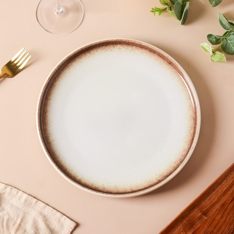 Cavern Clay Ceramic Dinner Plate White Brown 10 Inch - Serving plate, rice plate, ceramic dinner plates| Plates for dining table & home decor