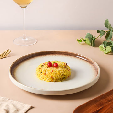 Cavern Clay Ceramic Dinner Plate White Brown 10 Inch - Serving plate, rice plate, ceramic dinner plates| Plates for dining table & home decor